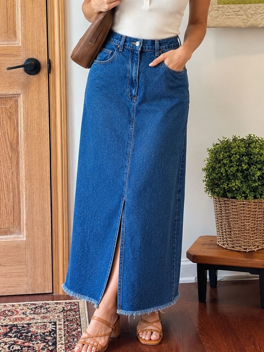 BillBlass Classic Waist Dark Blue Denim Maxi Skirt size 6